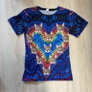 Cat Faces Psychedelic Tie Dye heart T-shirt Unisex Small